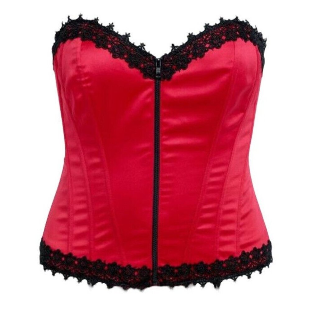 Torrid Red Satin Corset Lace Zip Front Strapless Top Bustier GUC‎ Goth Costume